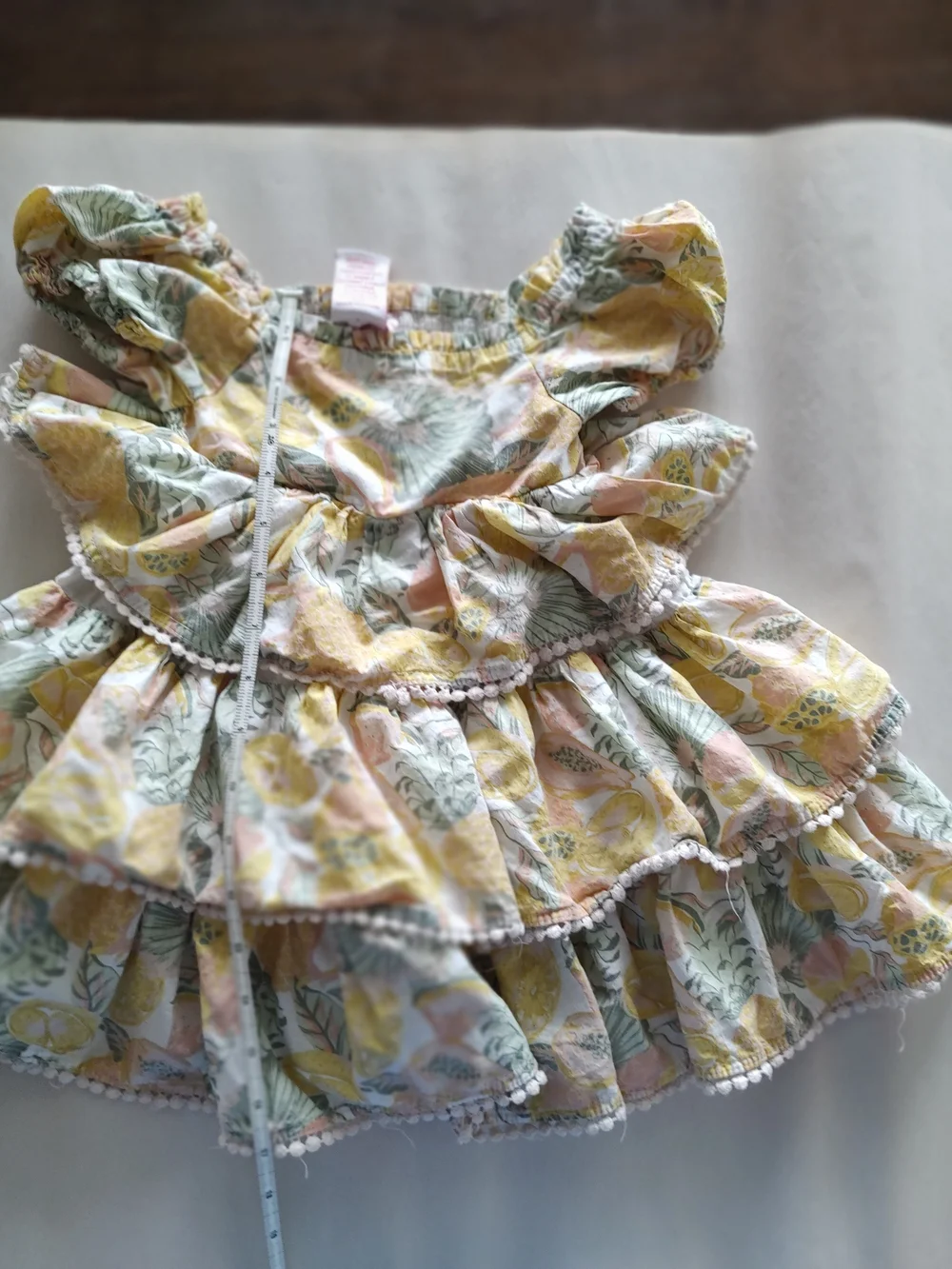 Tommy Bahama Girls Lemon Print Tiered Ruffle Dress in Yellow, Green & Pink